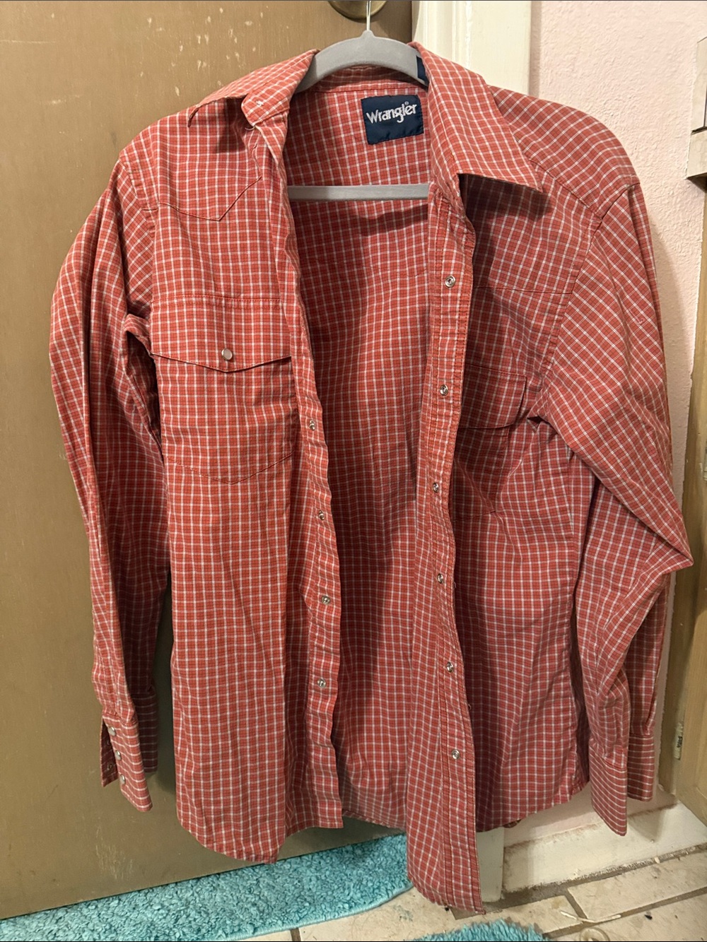 Wrangler Orange-Red Plaid Button-Down Shirt